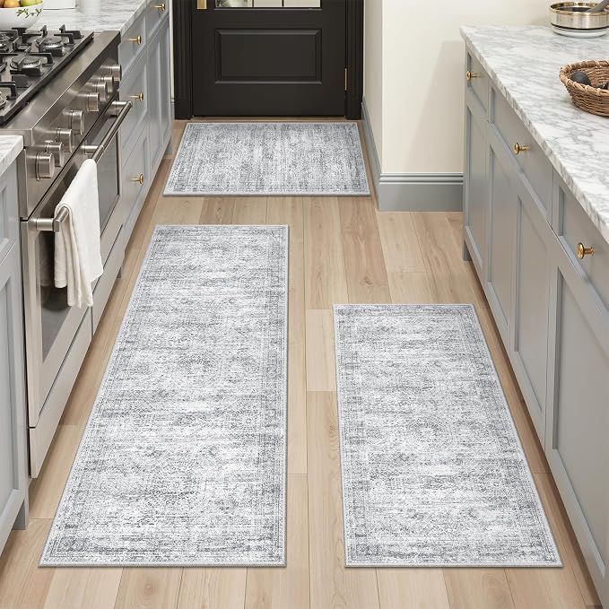 Washable Kitchen Rugs Sets of 3 Piece, Hallway Runner Rug Non-Slip by Restydon
