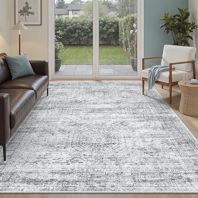 Soalmost 5x7 Area Rugs Gray Low Pile Indoor Washable Trendy Faded Style Rugs by Soalmost