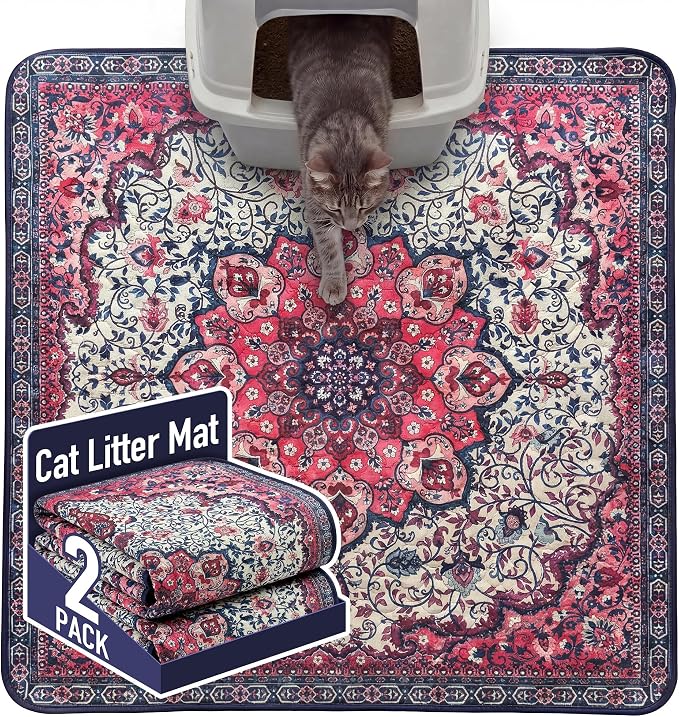 Hompet Cat Litter Mat 2 Pack, 36x36 Large Machine Washable Trapping Mats by Hompet