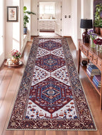 SERISSA Runner Rug for Hallways, Long Boho Rug Vintage Burgundy Navy Hallway by SERISSAHomeDecorCollection
