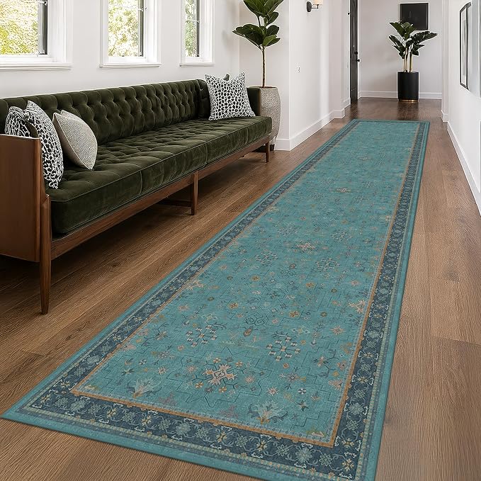 Hazo Haus Washable 3x16 Extra Long Hallway Runner Rug, Boho Aqua Blue Large - Image 3