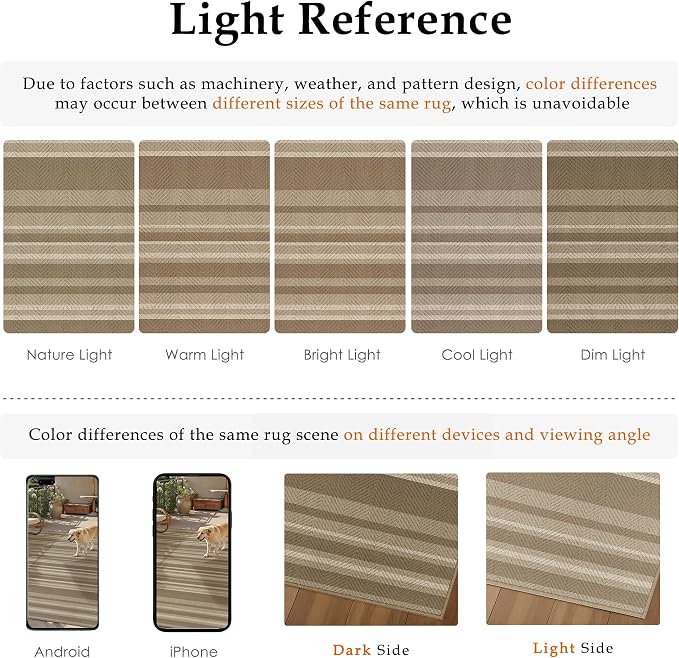 6x9 Easy Jute Stripe Area Rug Washable Beige Brown Indoor Outdoor Rug Non Slip - Image 6