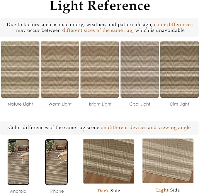 4x6 Easy Jute Stripe Area Rug Washable Beige Brown Indoor Outdoor Rug Non Slip - Image 6