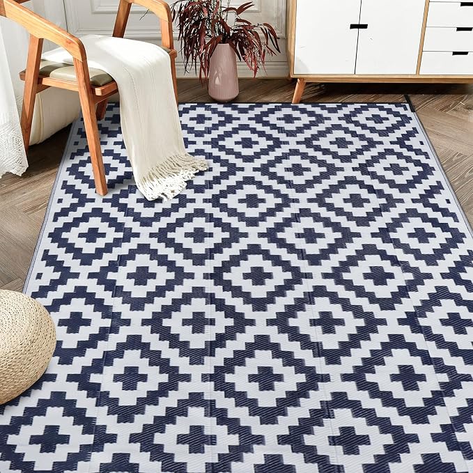 SAND MINE Reversible Mats, Plastic Straw Rug, Modern Area Rug, Large Floor Mat by SANDMIND