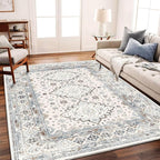 CHAMPLANT Washable Area Rug 9x12 Retro Flowers Boho Design Non-Shedding Easy by CHAMPLANT
