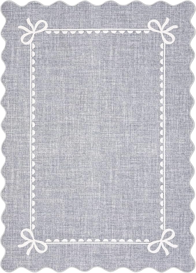 GarveeHome Scalloped Bow Rug for Living Room, Solid Grey Rug for Dorm, Washable - Image 5