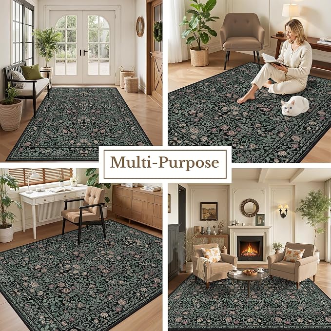 5x7 Area Rugs Living Room Rug: Floral Washable Rug Vintage Boho Soft No Slip - Image 5