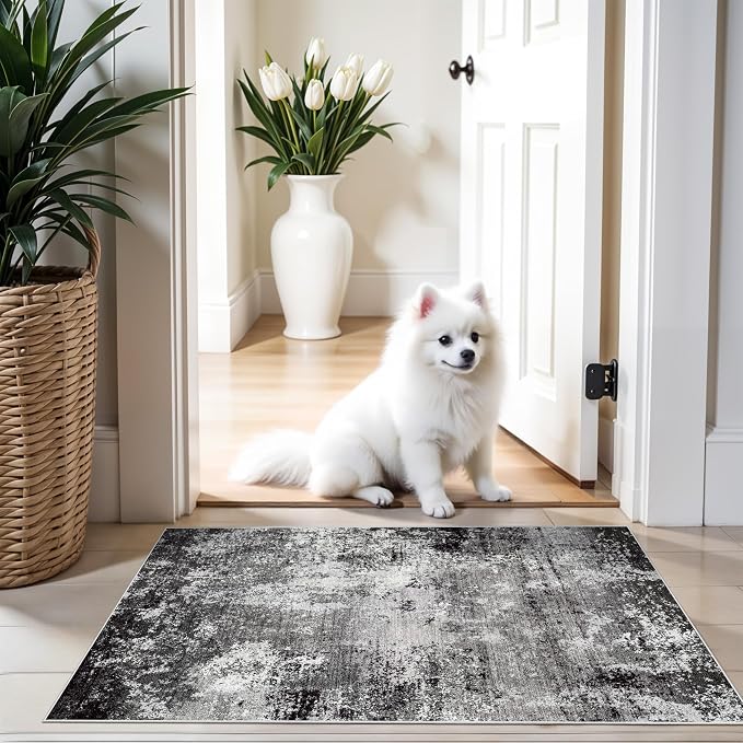 2x3 Washable Entryway Rug – Non-Slip Modern Abstract Neutral Small Throw Area by BYYVOORugsforYourHome