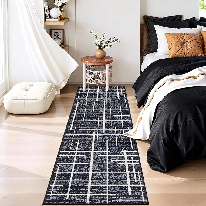Non Slip Hallway Runner Rug 2x8, Modern Distressed Stripe, Washable Long Rug - Image 9