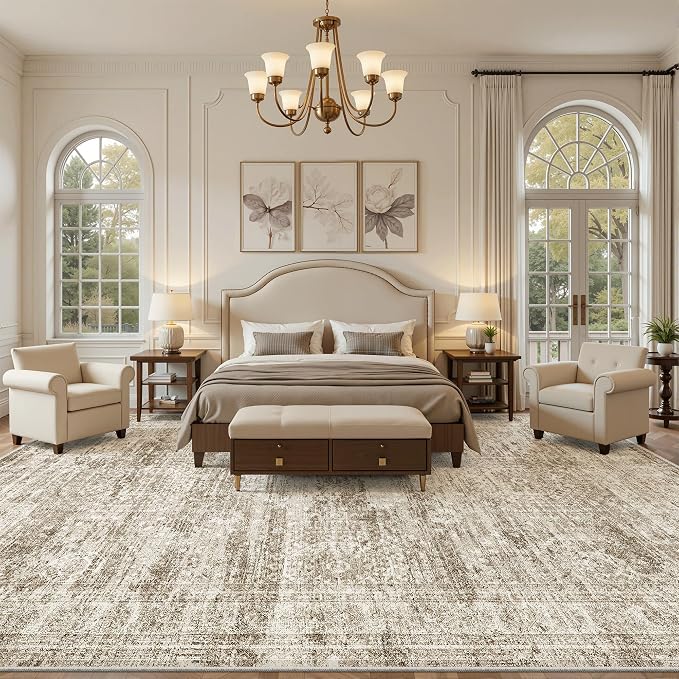 Soalmost 12x15 Washable Area Rug Brown Neutral Abstract Living Room Large - Image 3