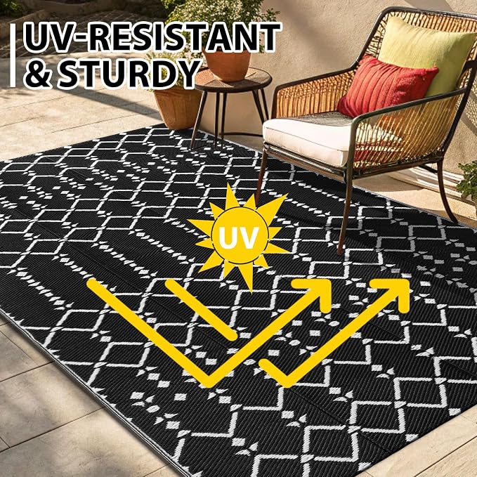 Smiry Outdoor Rug 6x9 ft, Waterproof Reversible Plastic Straw Rugs, Boho - Image 5