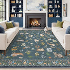 Soalmost Cat 9x12 Area Rugs for Living Room, Machine Washable Animal Floral by Soalmost
