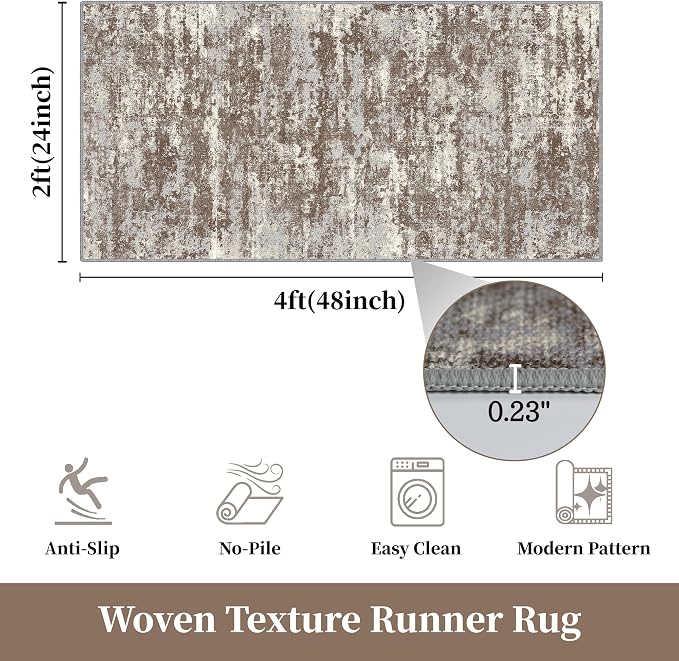 Runners for Hallways Ultra Non-Slip 2x4 Washable Kitchen Rug Abstract Tear and - Image 2