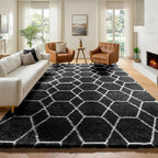 ONASAR 7x9 Area Rugs for Living Room Bedroom, Large Fluffy Black and White by ONASAR