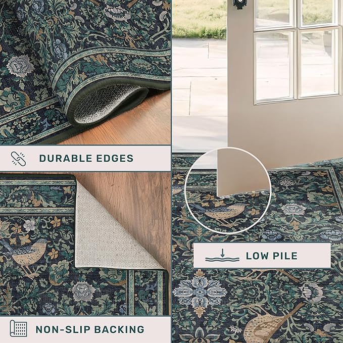 Large Washable Floral 10x14 Area Rug - Image 5