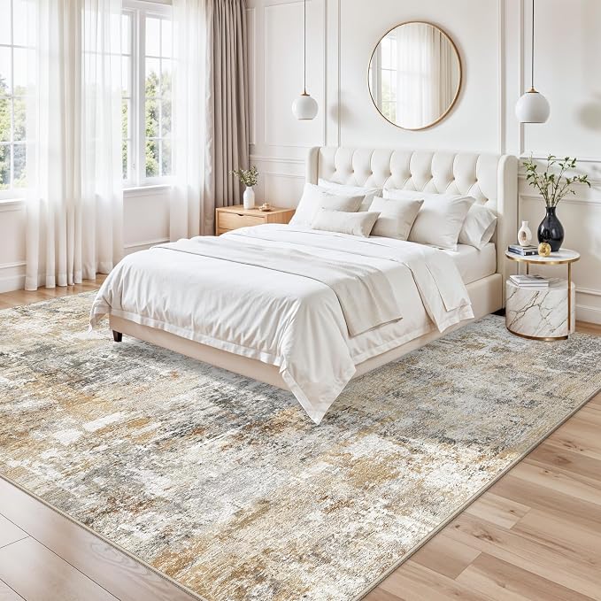 10x10 ft Square Living Room Rug – Washable Modern Abstract Area Rug - Image 2