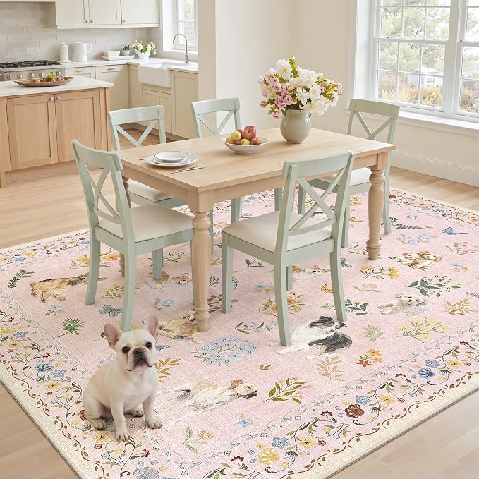 Soalmost Dog 6x9 Area Rugs for Living Room, Machine Washable Animal Floral - Image 4