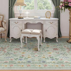 Green Floral Rug for Girls, 5x7 Washable Botanical Bedroom Rug for Nursery - Image 3