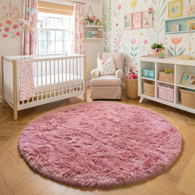 Amdrebio Blush Fluffy Round Rug 4Ft - Image 6