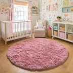 Blush Pink Big Round Rug 7Ft for Kids Bedroom, Fluffy Fuzzy Furry Circle Area - Image 6