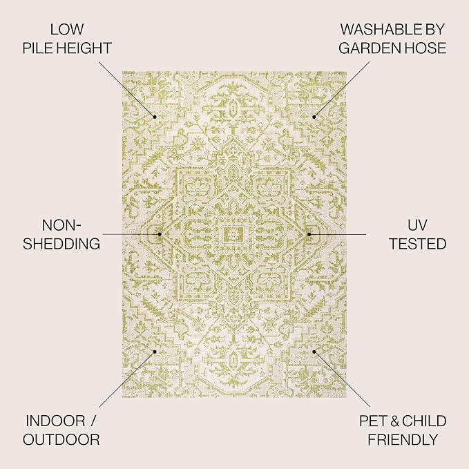 JONATHAN Y Boho Medallion Indoor Outdoor Square Area Rug 5X5 Cream/Green - Image 2