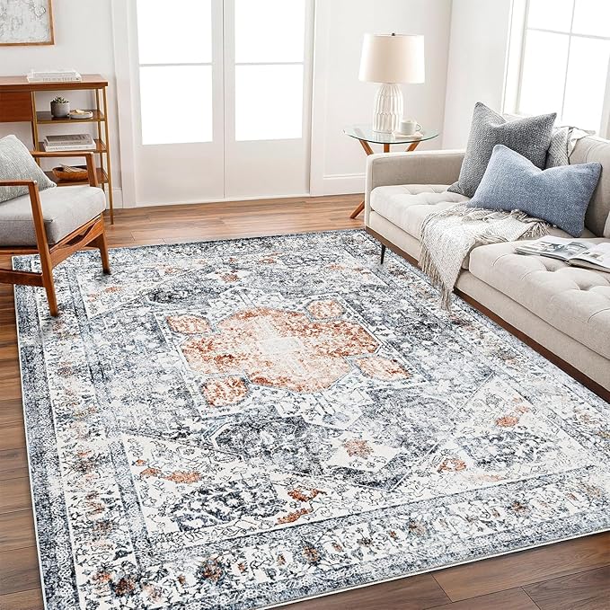 CHAMPLANT 5x7 Washable Thin Foldable Area Rug Gray Vintage Rug Traditional by CHAMPLANT