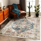 CHAMPLANT Washable Vintage Area Rug 6'x9' Boho Beige Blue Chic Medallion - Image 3