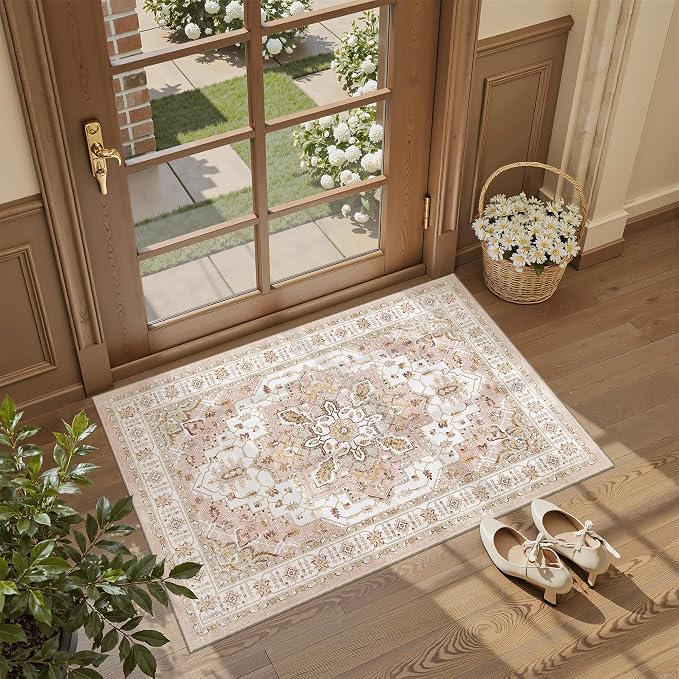 Madane Washable Area Rug 2x3, Small Entryway Rug Non-Slip Vintage Door Mat by Madane
