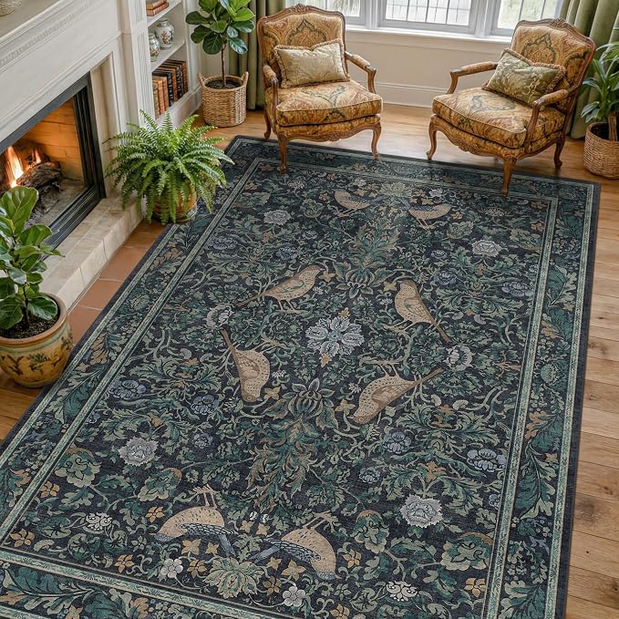 Washable 6x8 Blue Floral Area Rug by HazoHaus