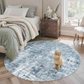 Soalmost 5x5 Blue/Grey Round Rug 5ft Living Room Circle Rug Vintage Round Area by Soalmost