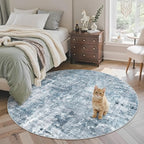 Soalmost 5x5 Blue/Grey Round Rug 5ft Living Room Circle Rug Vintage Round Area by Soalmost