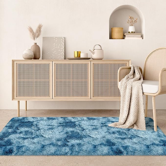2x6 ft Soft Blue Runner Rugs for Bedroom Living Room Blue Fluffy Rug Plush Shag - Image 4