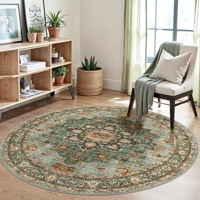 TOPRUUG Washable Oriental Area Rug - 5ft Round Rugs by TOPRUUG