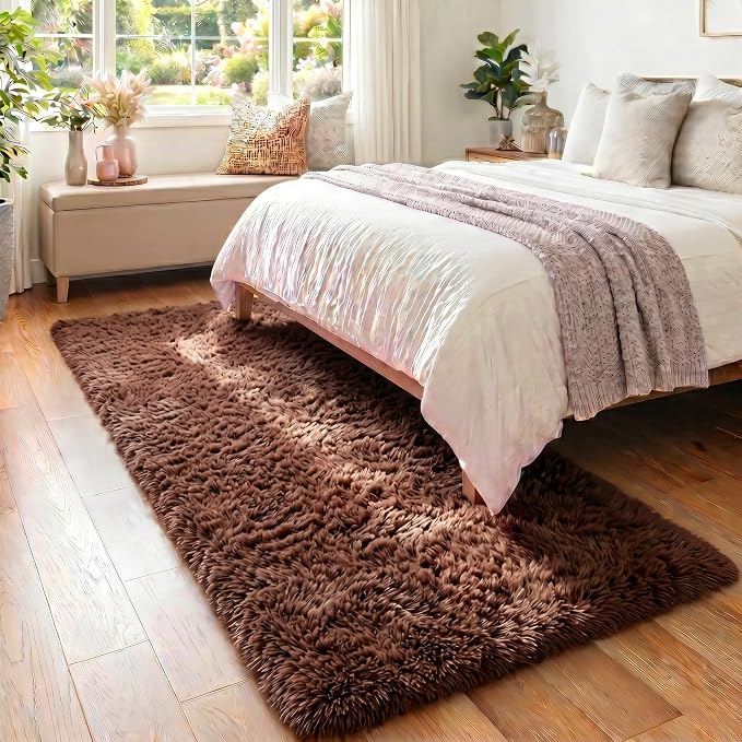 Brown Runner Rug 2' x 6', Fluffy Coffee Rugs - Image 4