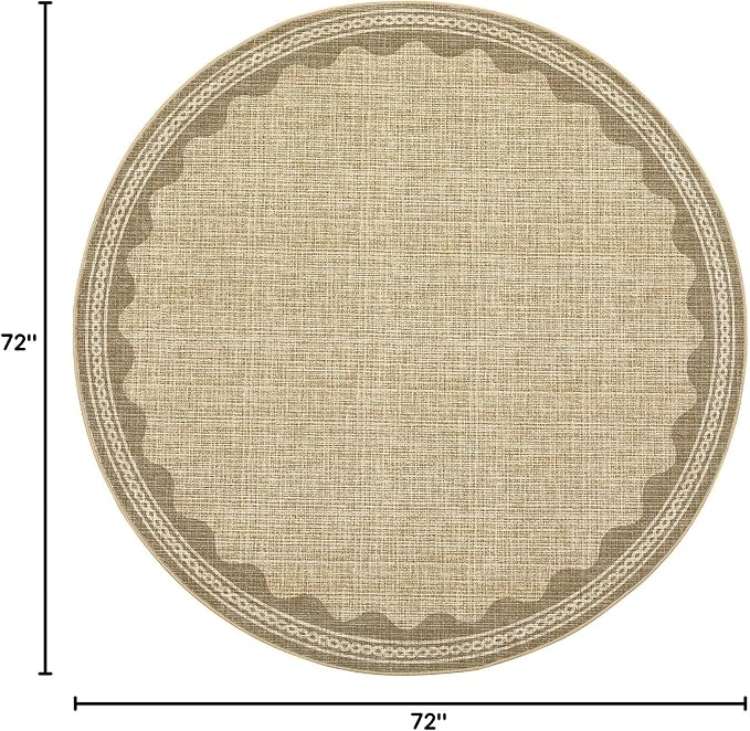GarveeHome Scalloped Jute Print 6 ft Round Rug Washable Non-Slip Soft - Image 2