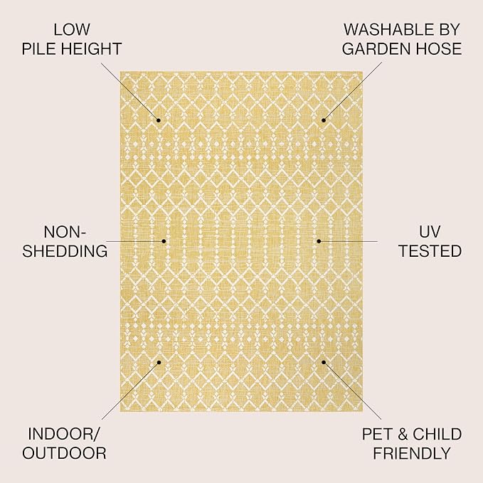 JONATHAN Y Moroccan Geometric Indoor Outdoor Area Rug 4X6 Yellow/Cream - Image 2