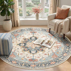RELEANY Area Rugs Round 4ft Washable Non-Slip, Floral Vintage Distress - Image 2