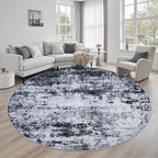 Round Area Rug for Living Room: 8 ft Washable Modern Abstract Soft Thin Rug by FXRHLP
