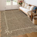 GarveeHome Scalloped Bow Rug for Living Room, Solid Brown Rug for Dorm by GarveeHome