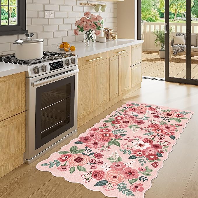 DUKINO 2x4 Washable Runner Rugs, Non Slip Floral Print Entryway Rug - Image 3
