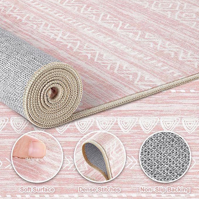 Nakagishi Pink Rugs for Bedroom Girls: 7x9 Washable Boho Large Neutral Cute - Image 3