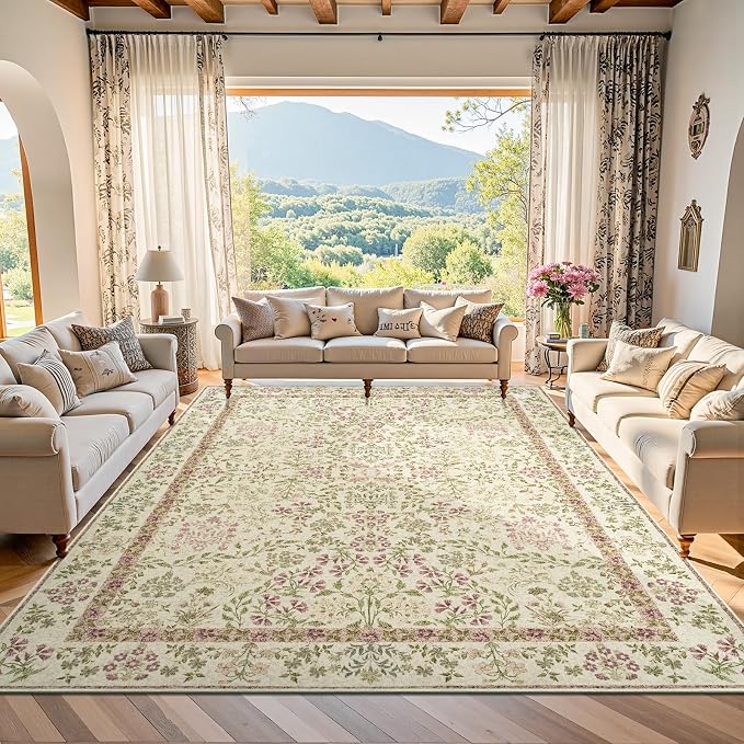 jinchan Zenith Floral 8x10 Area Rug Soft Low-Pile Living Room Rug Machine by JINCHAN