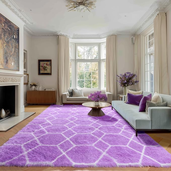 ONASAR 5x7 Area Rugs for Living Room Bedroom, Fluffy Purple and White Throw Rug - Image 5