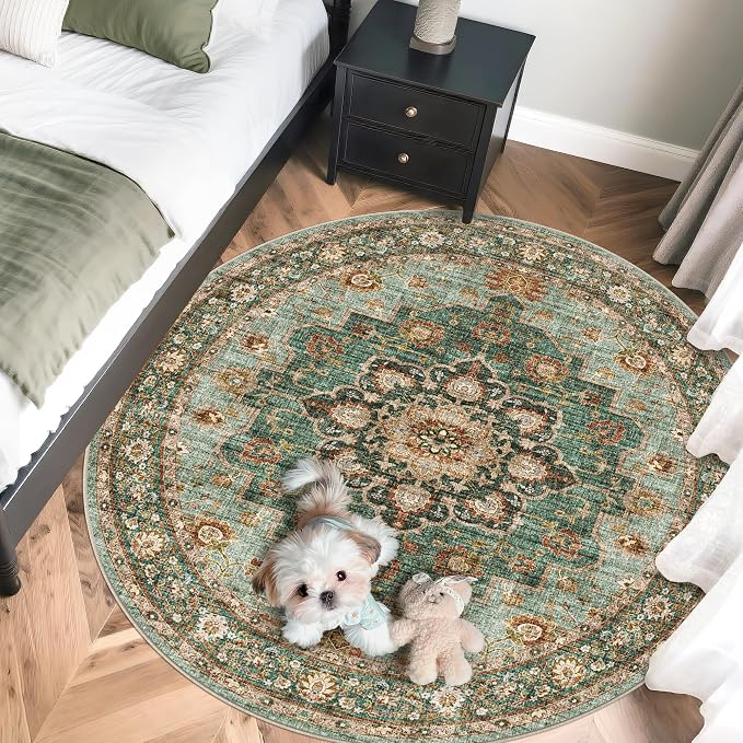 TOPRUUG Washable Oriental Area Rug - 5ft Round Rugs - Image 3