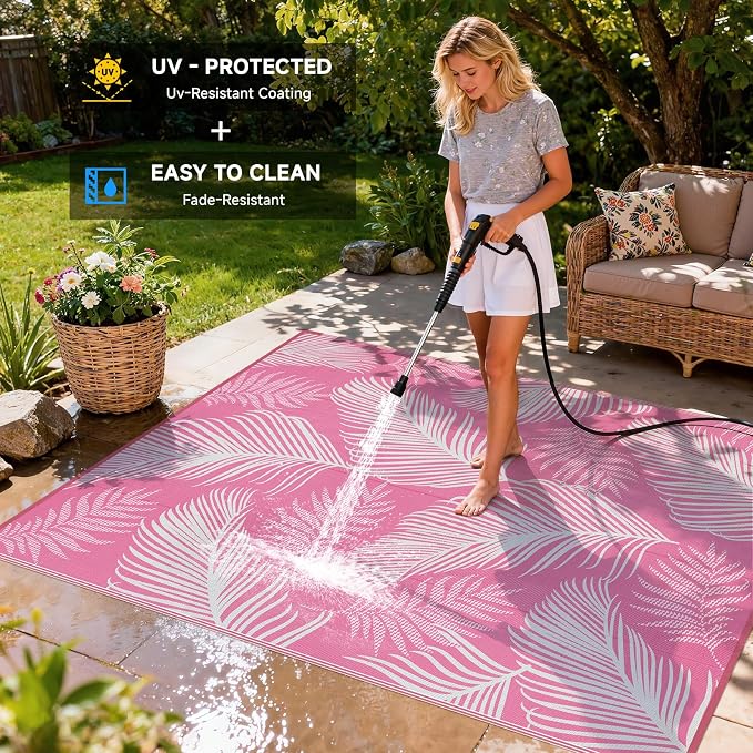 Pauwer Waterproof Outdoor Rug 8x10, Reversible Plastic Straw Patio Camping Rug - Image 4