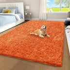 Orange Shag Area Rug for Bedroom, 4x6 Fluffy Shaggy Rugs for Living Room Nursery by Unknown