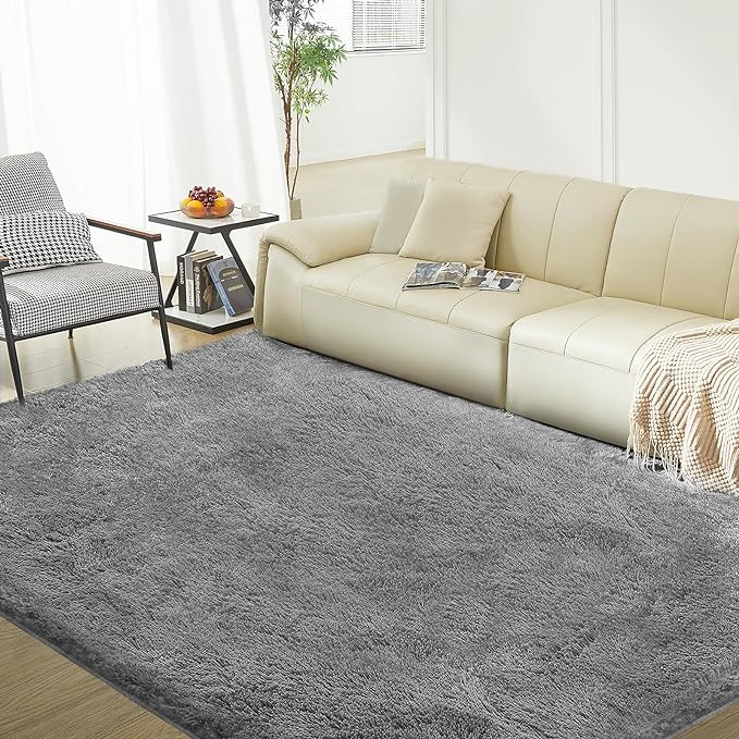 Ultra Soft Rug for Living Room, 8X10 Grey Fluffy Shag Area Rug for Bedroom - Image 6