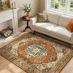 RELEANY Area Rugs 4'x6' Washable Non-Slip, Floral Vintage Distress Medallion by RELEANY