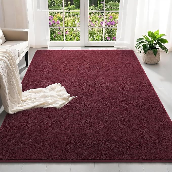 4x6 Red Area Rugs for Bedroom, Indoor Washable Memory Foam Burgundy Rug for - Image 2