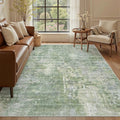 Soalmost 5x8 Area Rugs Green/Ivory Low Pile Indoor Washable Trendy Faded Style by Soalmost